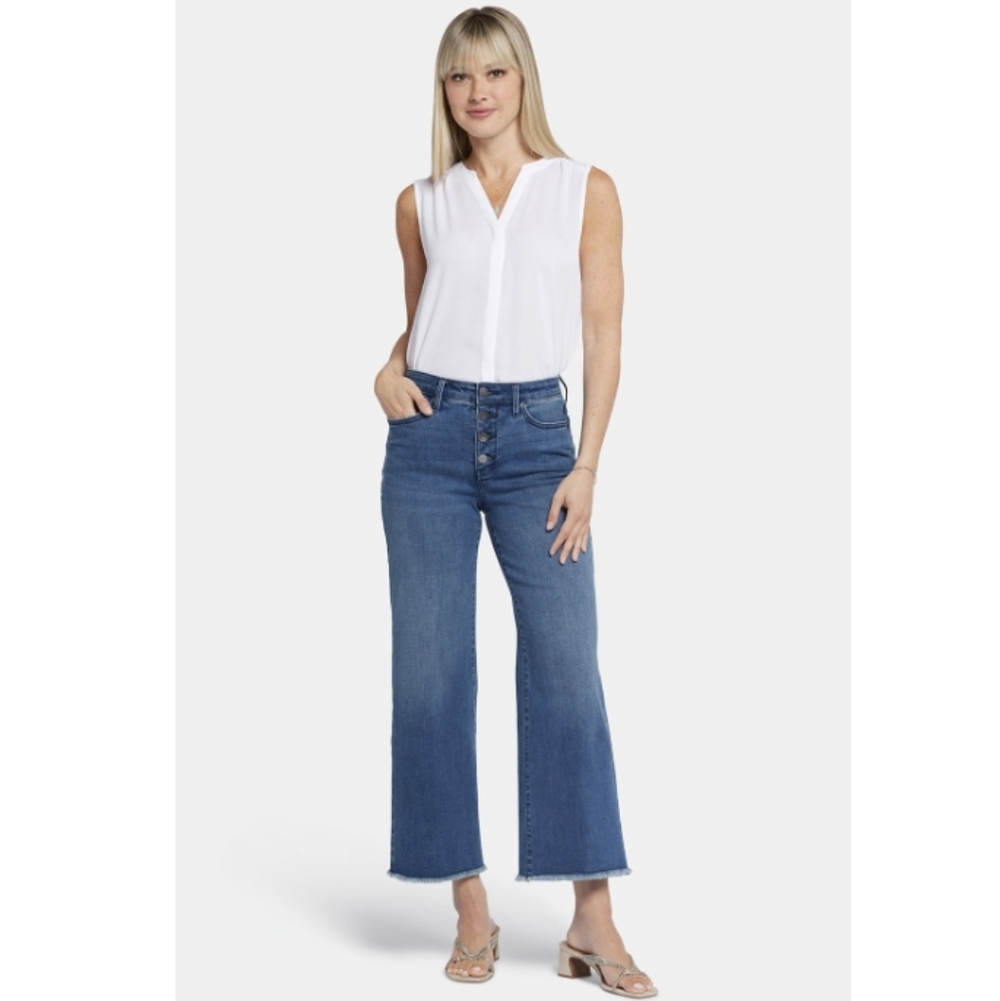 NYDJ Teresa Frayed Hem Denim Wide Leg Jeans- 14